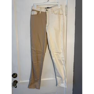 Hollister Contrast Leg Mom Jeans Tan Cream Size 1 LONG